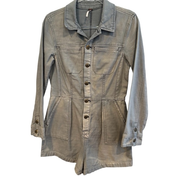 Free People Long Sleeve Utility Style Shorts Romper Size S - Picture 2 of 8